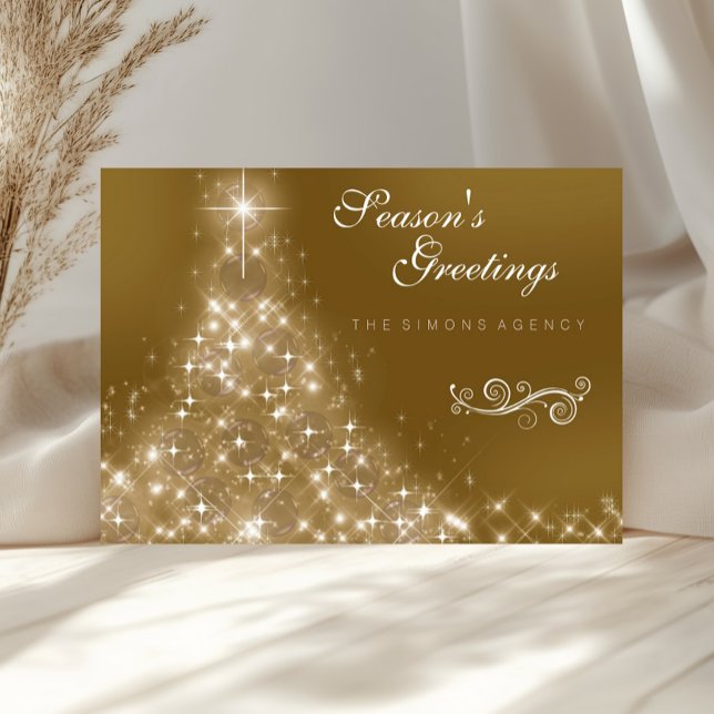 Elegant Gold Christmas Tree Corporate Business Holiday Card (Creator Uploaded)