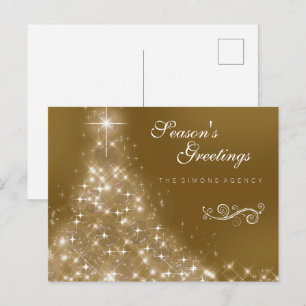 Elegant Gold Christmas Tree Corporate Business Holiday Postcard
