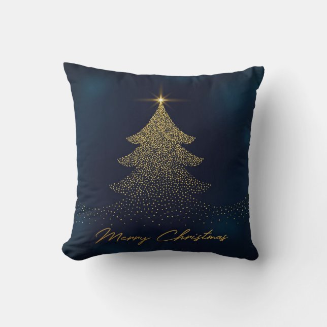 Elegant Gold Christmas Tree Cushion (Front)