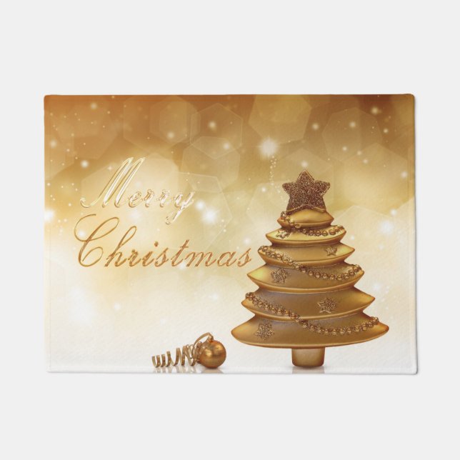 Elegant Gold Christmas Tree Doormat (Front)