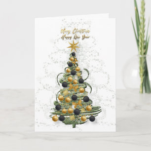 Elegant Gold Christmas tree ,Folded Holiday Card
