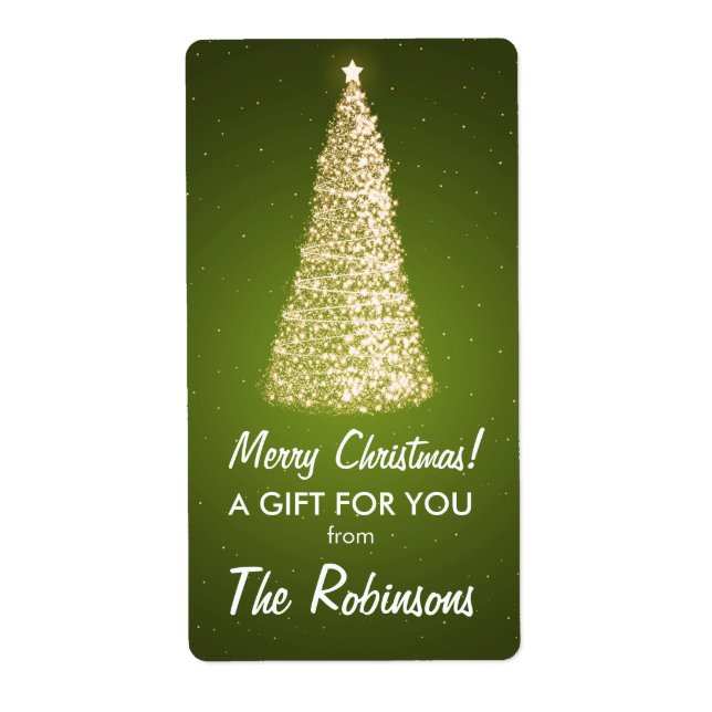 Elegant Gold Christmas Tree Gift Tag Green (Front)