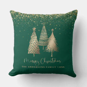 Elegant Gold Christmas Tree Glitter Snow Cushion