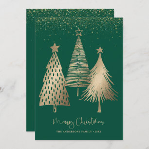 Elegant Gold Christmas Tree Glitter Snow Holiday Card