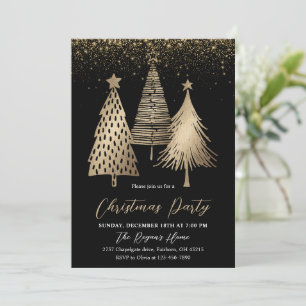 Elegant Gold Christmas Tree Glitter Snow Invitation