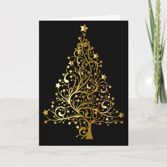 Elegant Gold Christmas Tree Holiday Card (Front)