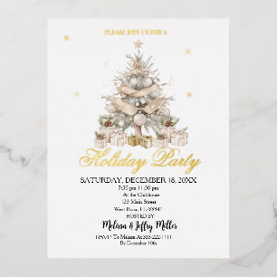 Elegant Gold Christmas Tree Holiday Party  Foil Invitation Postcard