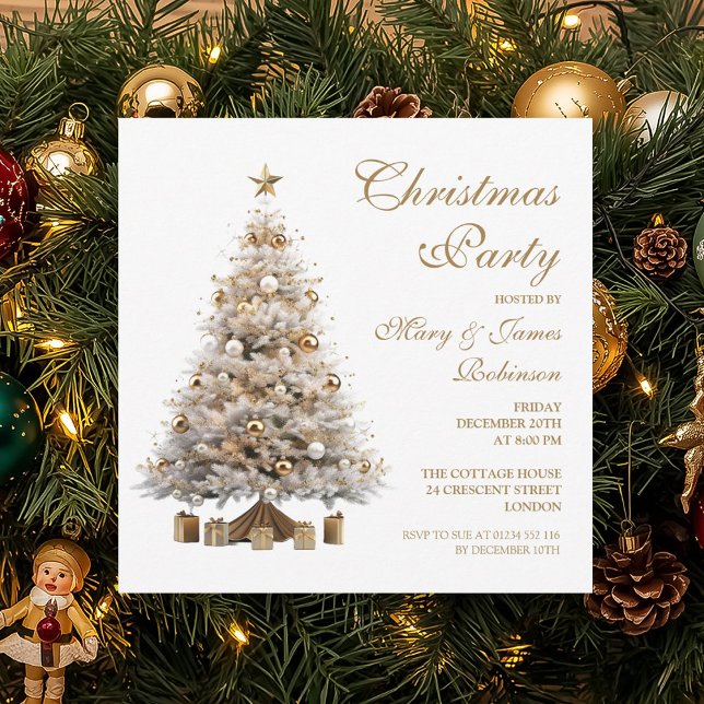 Elegant Gold Christmas Tree Holiday Party  Invitation (Elegant Gold Christmas Tree Holiday Party Invitation)