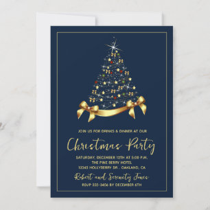 Elegant Gold Christmas Tree Holiday Party Invite