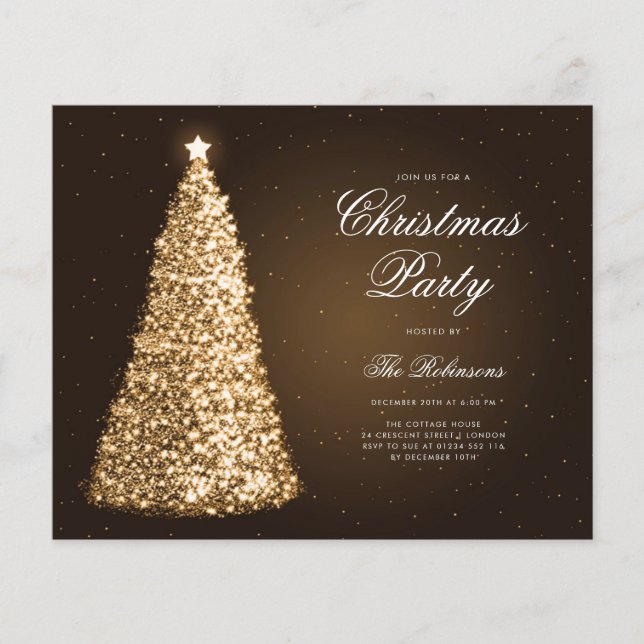 Elegant Gold Christmas Tree Invite Program Menu (Front)