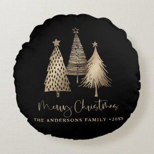 Elegant Gold Christmas Tree Merry Christmas  Round Cushion
