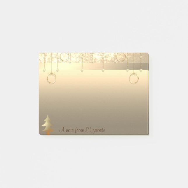 Elegant Gold Christmas Tree,Ornaments-Personalised Post-it Notes (Front)
