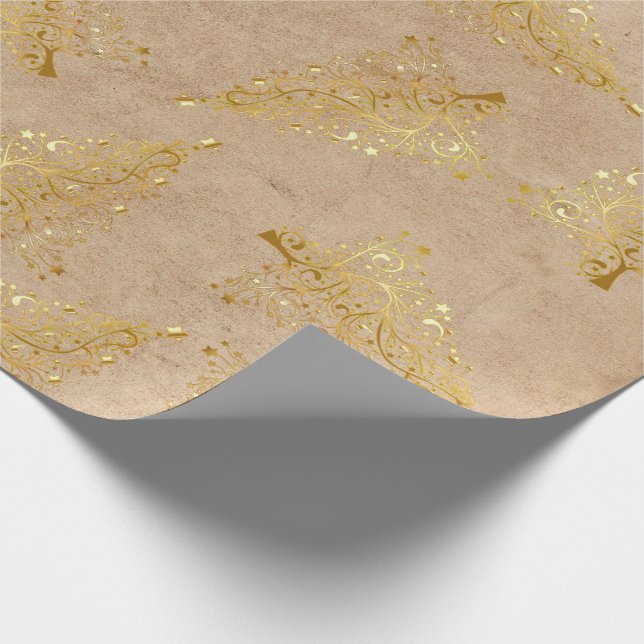 Elegant Gold Christmas Tree Pattern Wrapping Paper (Corner)