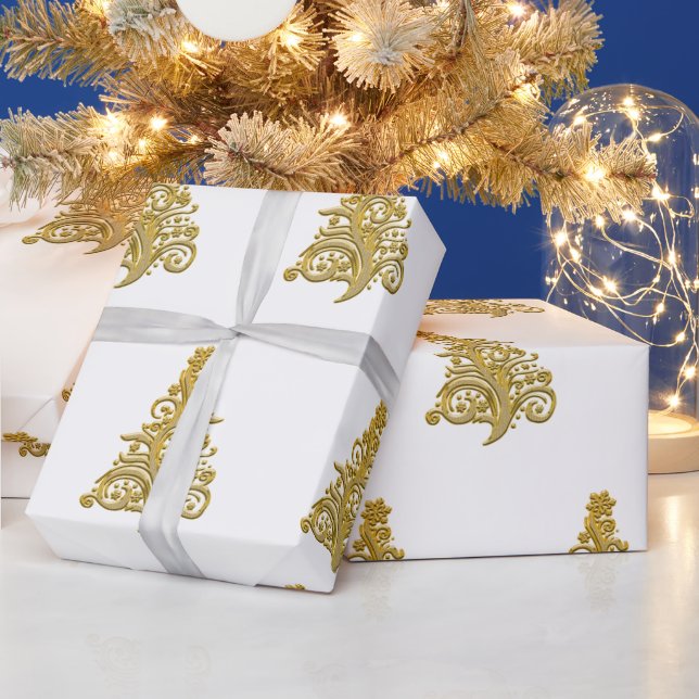 Elegant Gold Christmas Tree Pattern Wrapping Paper (Holidays)