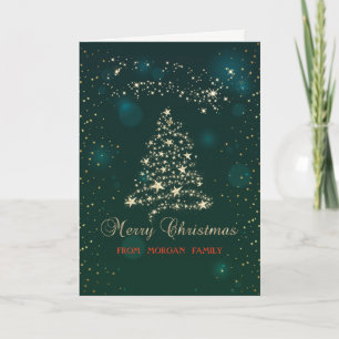 Elegant Gold Christmas Tree Stars,Green Holiday Card
