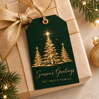 Elegant Gold Christmas Trees Season's Greetings Gift Tags