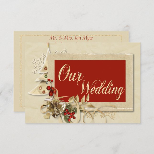 Elegant Gold Christmas Wedding Invitation (Front/Back)