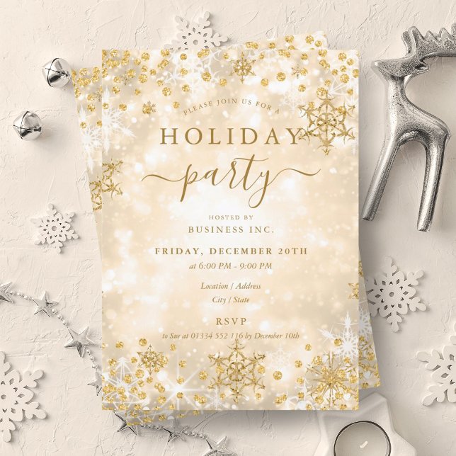 Elegant Gold Christmas Winter Company Holiday  Invitation (Elegant Gold Christmas Winter Company Holiday Invitation)