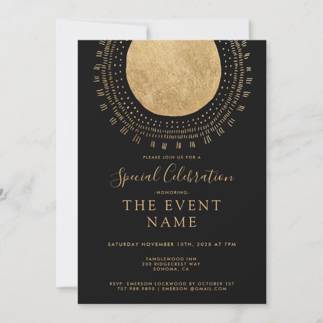 Elegant Gold Circle Black Chic Invitation (Front)