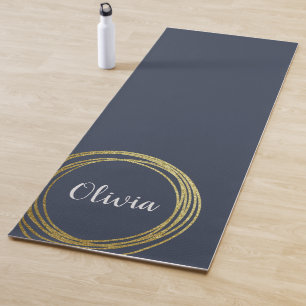 Elegant Gold Circle Personalised Navy Blue Custom Yoga Mat