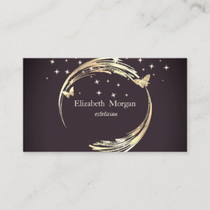 Elegant Gold Circles Butterflies Stars Burgundy Business Card