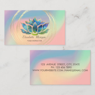 Elegant Gold Circles Lotus Pastel Holographic Business Card