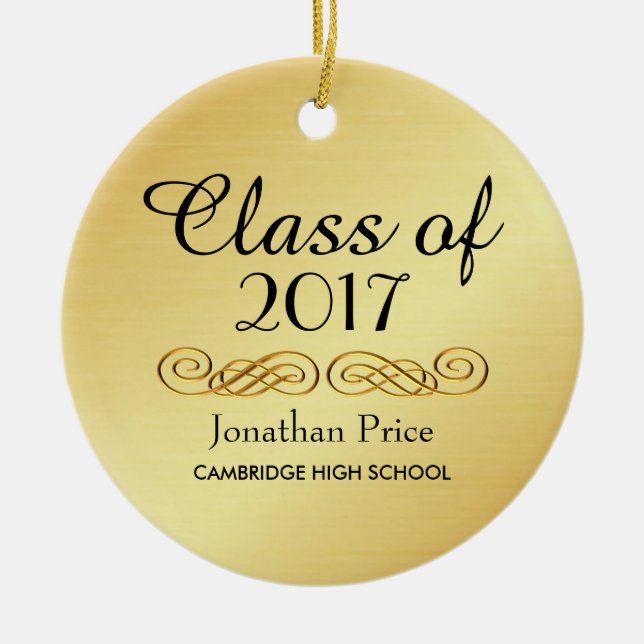 Elegant Gold Class of Graduation Christmas Ceramic Tree Decoration (Front)