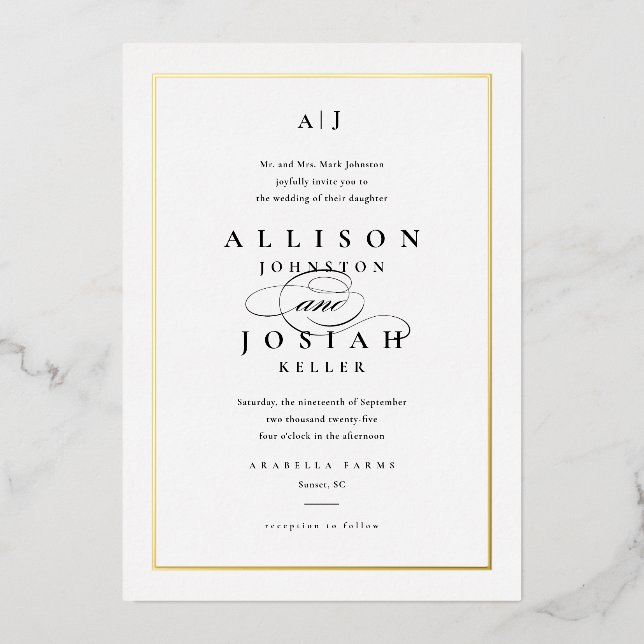 Elegant Gold Classic Black and White Wedding (Front)