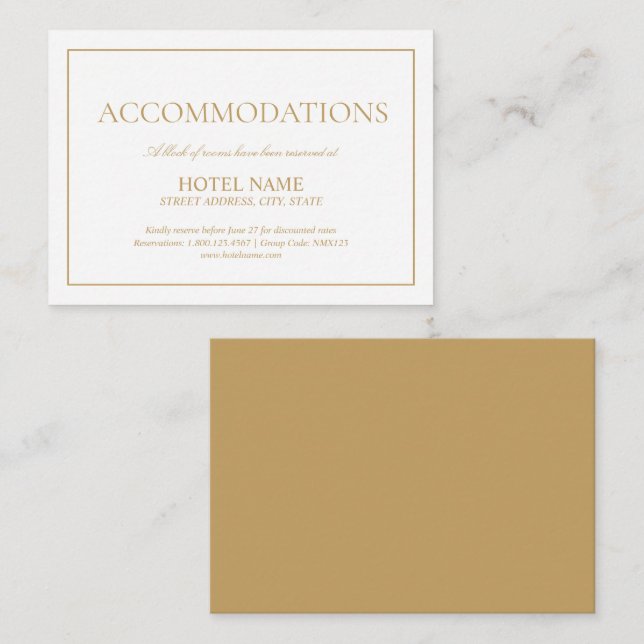 Elegant Gold Classic Script Accommodations Enclosure Card (Front/Back)