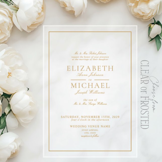 Elegant Gold Classic Script Wedding Acrylic Invitations (Creator Uploaded)