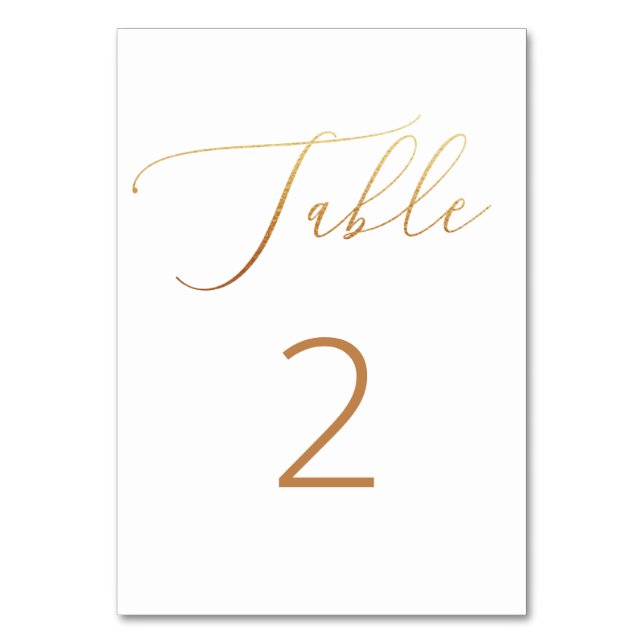 Elegant gold classic wedding. Simple script Table Number (Front)