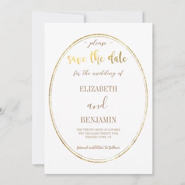 Elegant gold classy minimalist save the date (Front)