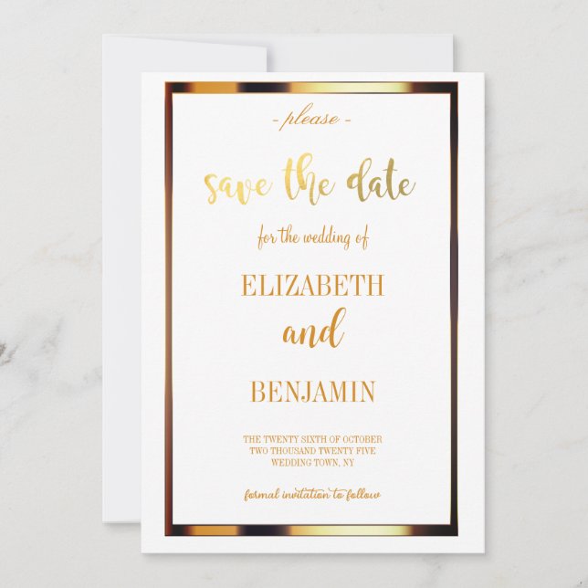 Elegant gold classy minimalist save the date (Front)