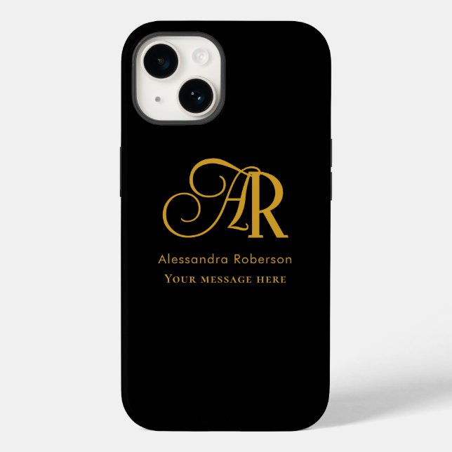 Elegant gold colour monogram & name Case-Mate iPhone case (Back)