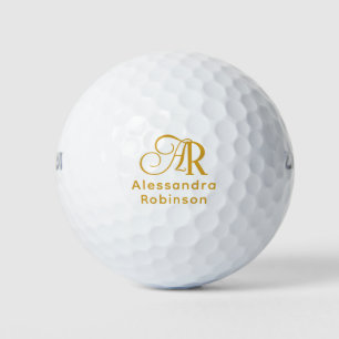 Elegant gold colour monogram & name golf balls