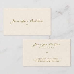 Elegant Gold Colour Script Luxury Signature Cream Business Card