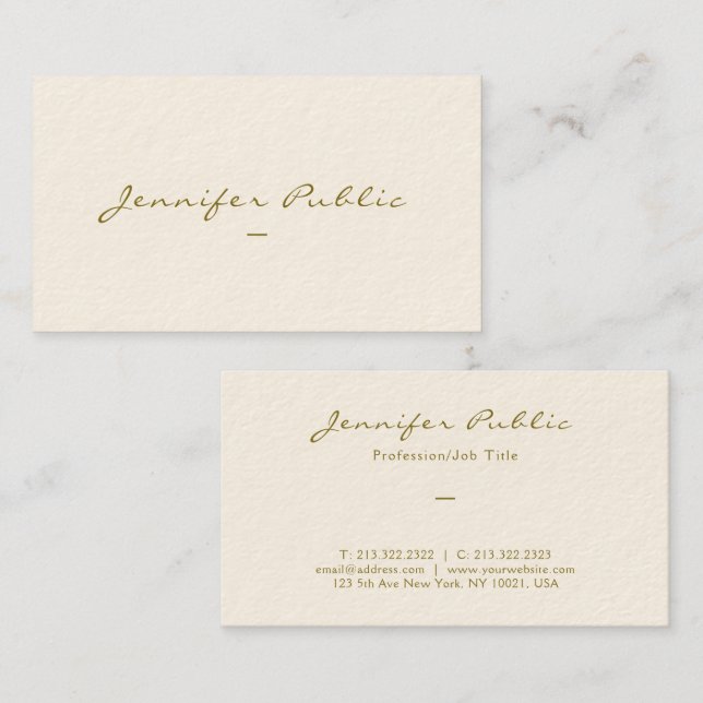 Elegant Gold Colour Script Luxury Signature Cream Business Card (Front/Back)