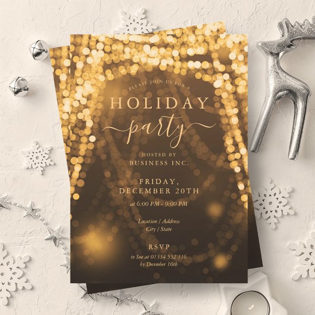 Elegant Gold Company Holiday Party String Lights Invitation (Elegant Gold Company Holiday Party String Lights Invitation)