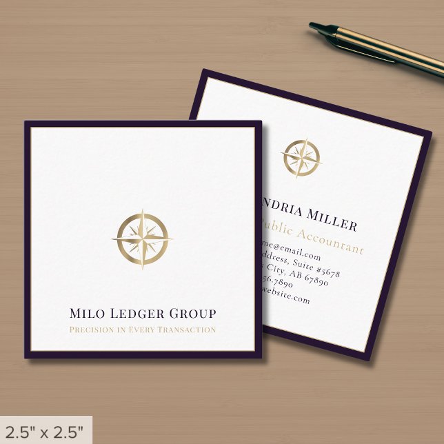 Elegant Gold Compass Logo Square Business Card (Creator Uploaded)