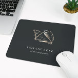 Elegant Gold Conch Shell Mouse Pad<br><div class="desc">Island chic personalised mousepad for your business or home office features two lines of custom text in classic white lettering,  on a soft black background adorned with a tropical conch shell illustration in faux gold foil for a beach glam look.</div>