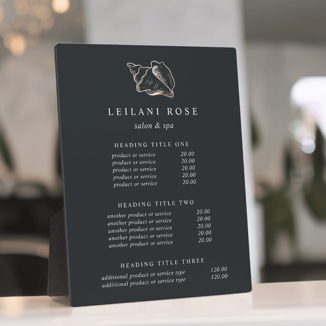 Elegant Gold Conch Shell Pricing/Services Display Plaque (Creator Uploaded)