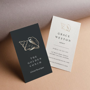 Elegant Gold Conch Shell Vertical Business Card