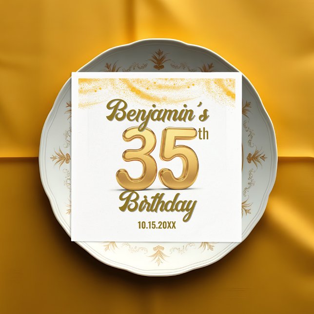 Elegant Gold Confetti 35th Birthday Celebration Napkin (Creator Uploaded)