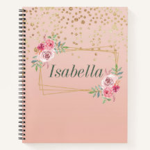 Elegant gold confetti and frame Spiral Notebook