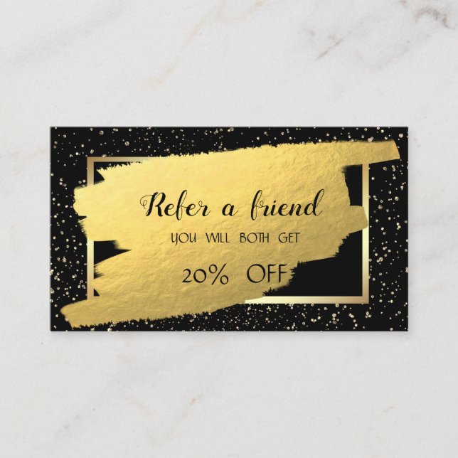 Elegant Gold Confetti,Brush Stroke Referral Card (Front)