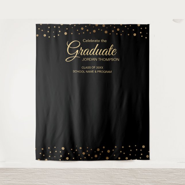 Elegant Gold Confetti Class  backdrop graduation Tapestry (Front)