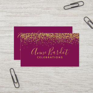 Elegant Gold Confetti & Fuchsia Professional Business Card
