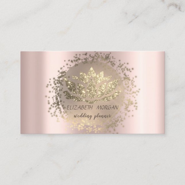 Elegant Gold Confetti Glitter Lotus Rose Gold Business Card (Front)