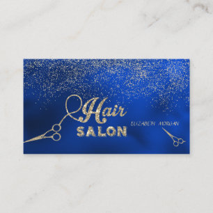 Elegant Gold Confetti Glitter Scissors Blue Business Card