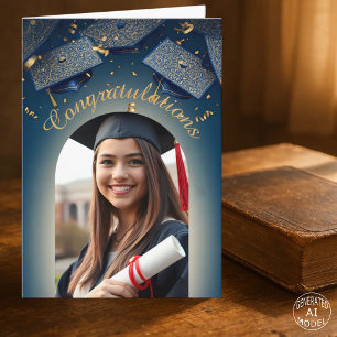 Elegant Gold Confetti Graduation with Photo Arch Card